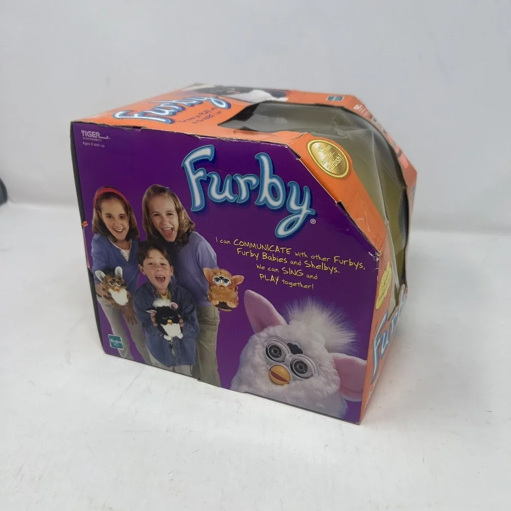 Vintage Bear Furby Neon Green Eyes New White Tan 1998 2001 NIB